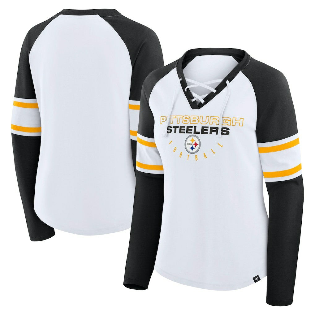 Women's Plus Size Redzone Lace Up Long Sleeve T-Shirt - Pittsburgh Steelers