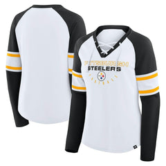 Women's Plus Size Redzone Lace Up Long Sleeve T-Shirt - Pittsburgh Steelers