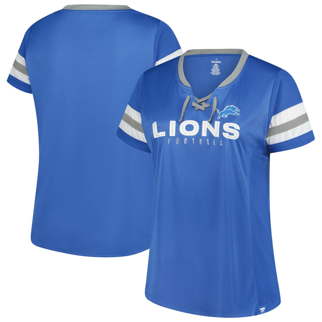 Women's Plus Size Rhinestone Redzone Athena Lace-Up Notch Neck T-Shirt - Detroit Lions