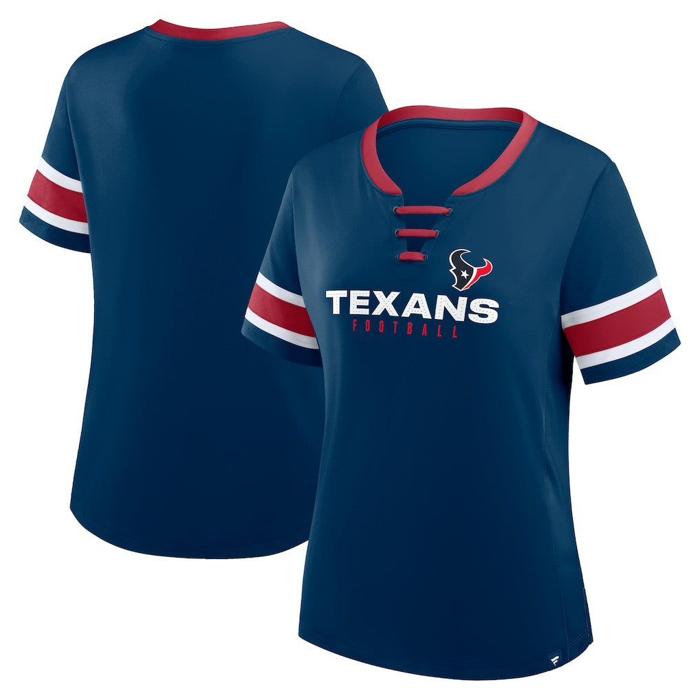 Women's Plus Size Red Zone Athena Lace-Up V-Notch Neck T-Shirt - Houston Texans
