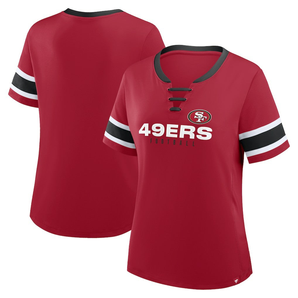 Women's Plus Size Red Zone Athena Lace-Up V-Notch Neck T-Shirt - San Francisco 49ers