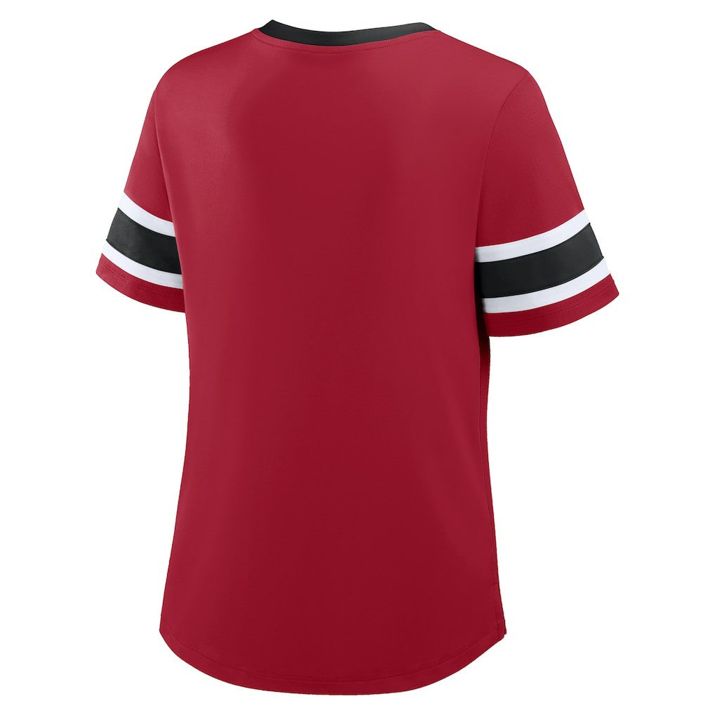 Women's Plus Size Red Zone Athena Lace-Up V-Notch Neck T-Shirt - San Francisco 49ers