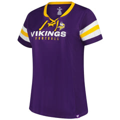 Women's Plus Size Rhinestone Redzone Athena Lace-Up Notch Neck T-Shirt - Minnesota Vikings