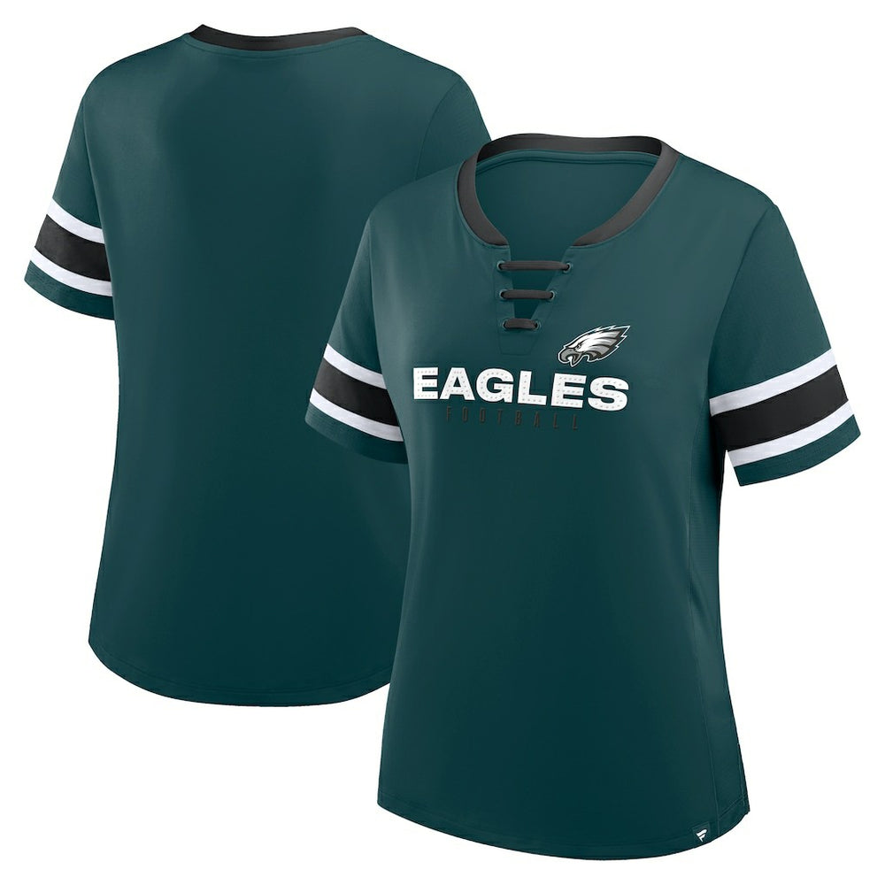 Women's Plus Size Red Zone Athena Lace-Up V-Notch Neck T-Shirt - Philadelphia Eagles