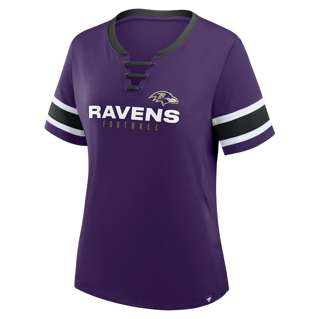 Women's Plus Size Red Zone Athena Lace-Up V-Notch Neck T-Shirt - Baltimore Ravens