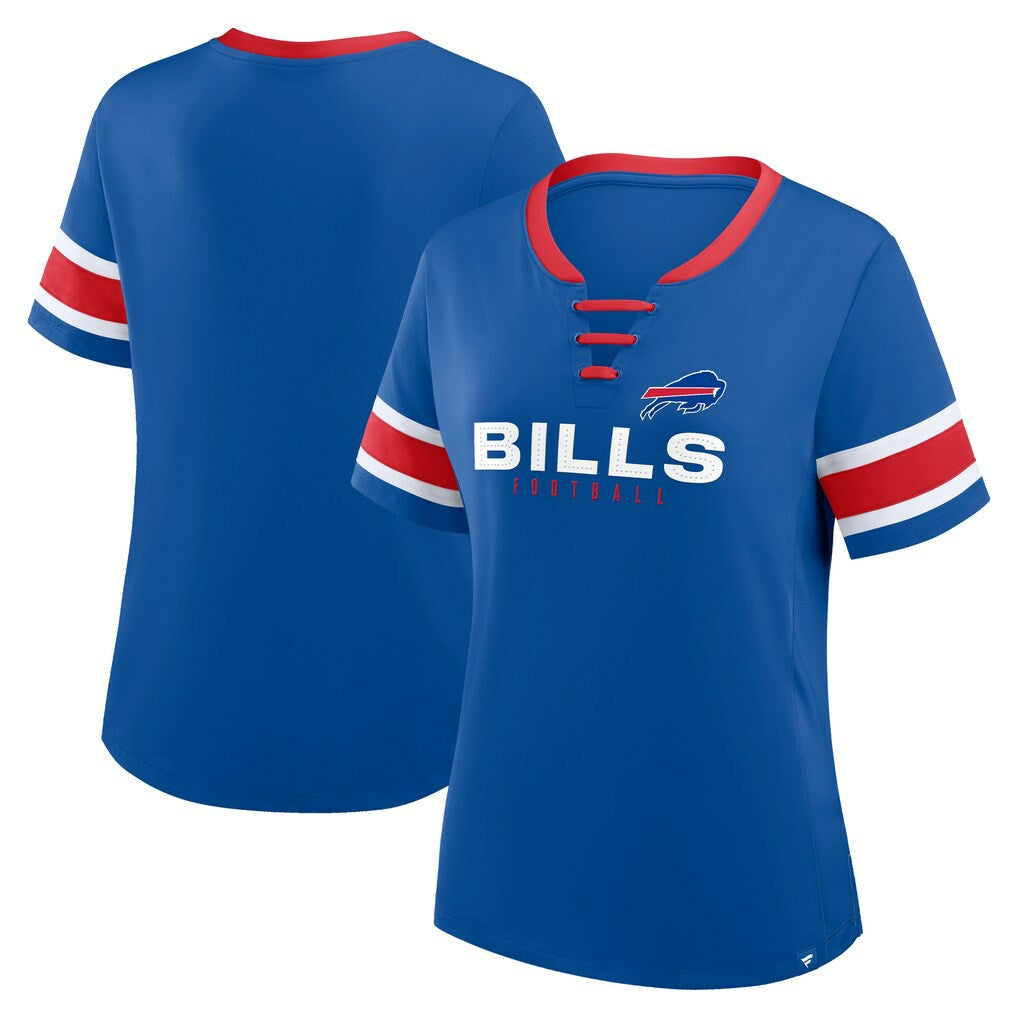 Women's Plus Size Red Zone Athena Lace-Up V-Notch Neck T-Shirt - Buffalo Bills