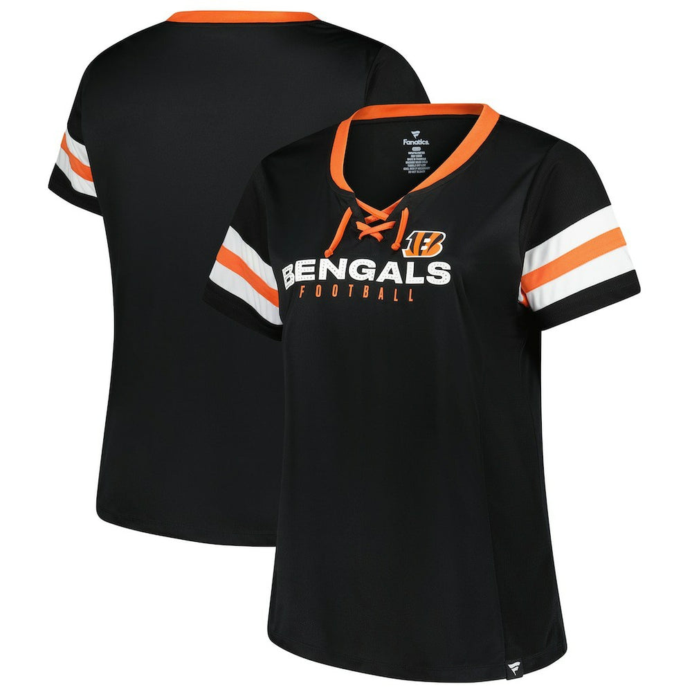 Women's Plus Size Red Zone Athena Lace-Up V-Notch Neck T-Shirt - Cincinnati Bengals