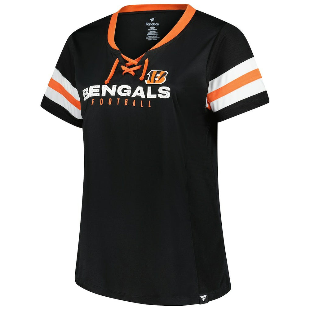 Women's Plus Size Red Zone Athena Lace-Up V-Notch Neck T-Shirt - Cincinnati Bengals