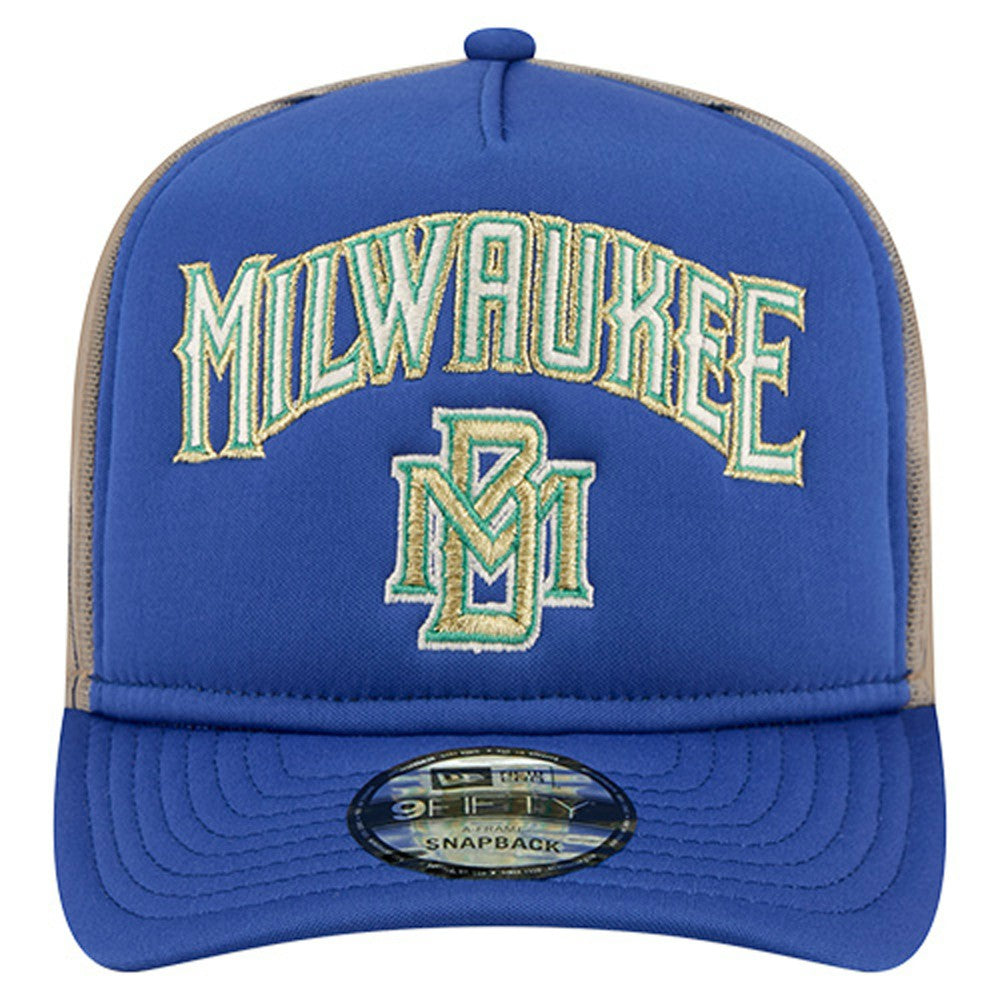 MLB Milwaukee Brewers New Era Vintage Arched Foam Front 9FIFTY A-Frame Adjustable Trucker Hat