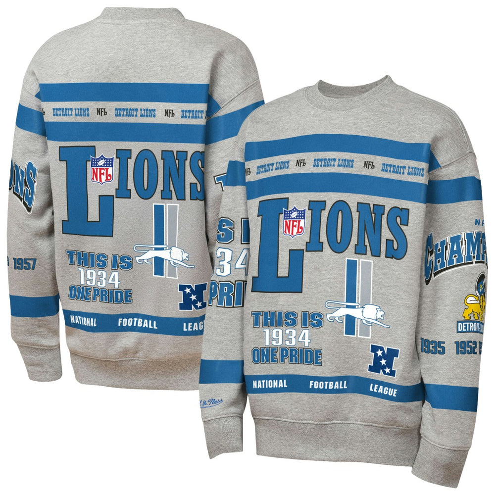 Youth Throwback All-Over Print Fleece Sweatshirt - Detroit Lions
