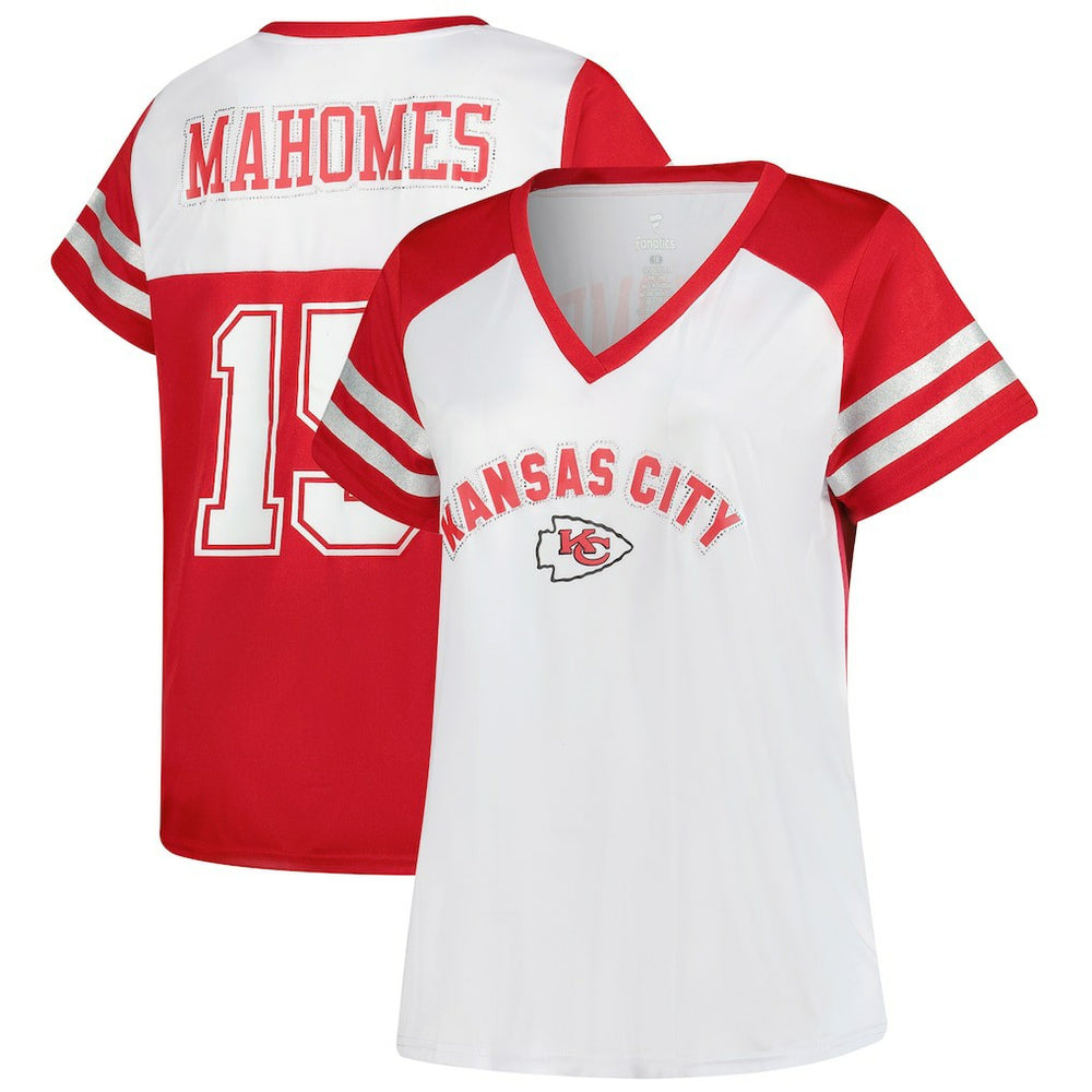 Patrick Mahomes  Women's Plus Size Bling V-Neck T-Shirt - Kansas City Chiefs