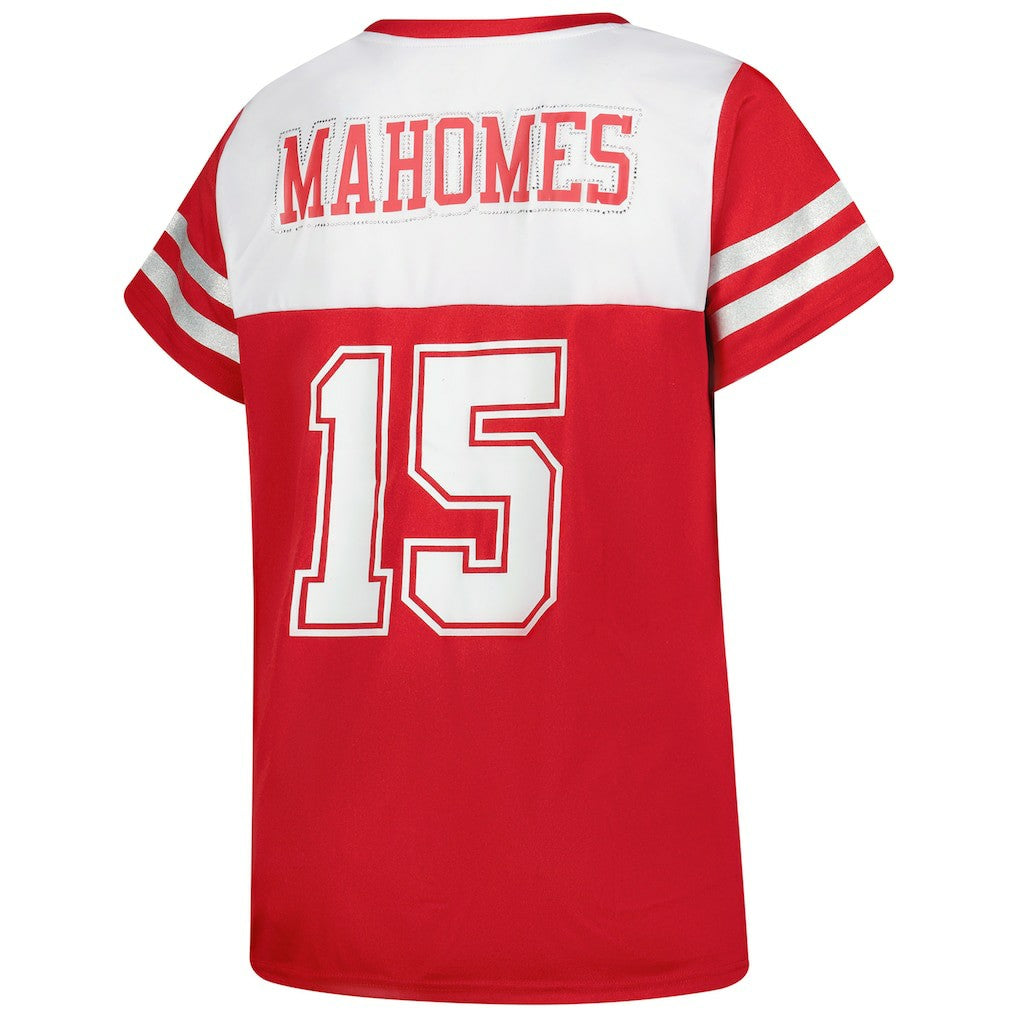 Patrick Mahomes  Women's Plus Size Bling V-Neck T-Shirt - Kansas City Chiefs