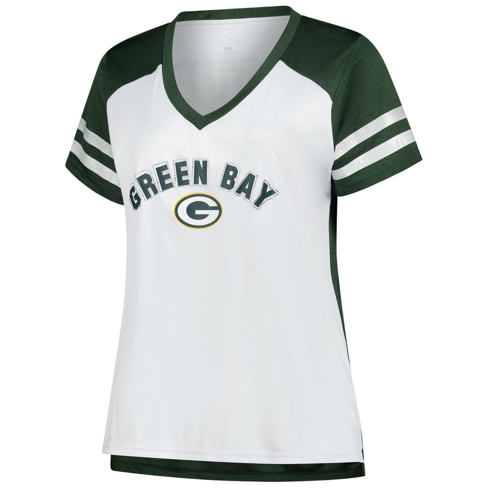 Jordan Love  Women's Plus Size Bling V-Neck T-Shirt - Green Bay Packers