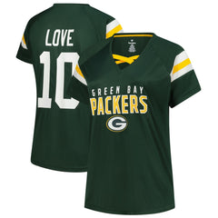 Jordan Love  Women's Plus Size Name & Number Raglan Lace V-Neck T-Shirt - Green Bay Packers
