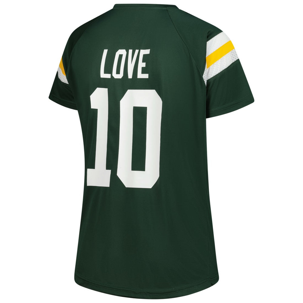 Jordan Love  Women's Plus Size Name & Number Raglan Lace V-Neck T-Shirt - Green Bay Packers