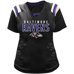 Lamar Jackson  Women's Plus Size Name & Number Raglan Lace V-Neck T-Shirt - Baltimore Ravens