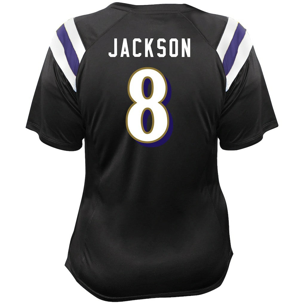 Lamar Jackson  Women's Plus Size Name & Number Raglan Lace V-Neck T-Shirt - Baltimore Ravens