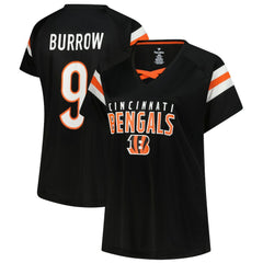 Joe Burrow  Women's Plus Size Name & Number Raglan Lace V-Neck T-Shirt - Cincinnati Bengals