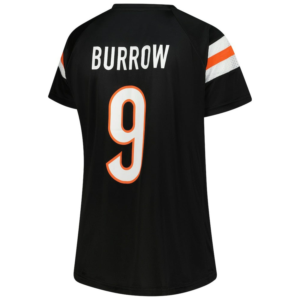 Joe Burrow  Women's Plus Size Name & Number Raglan Lace V-Neck T-Shirt - Cincinnati Bengals