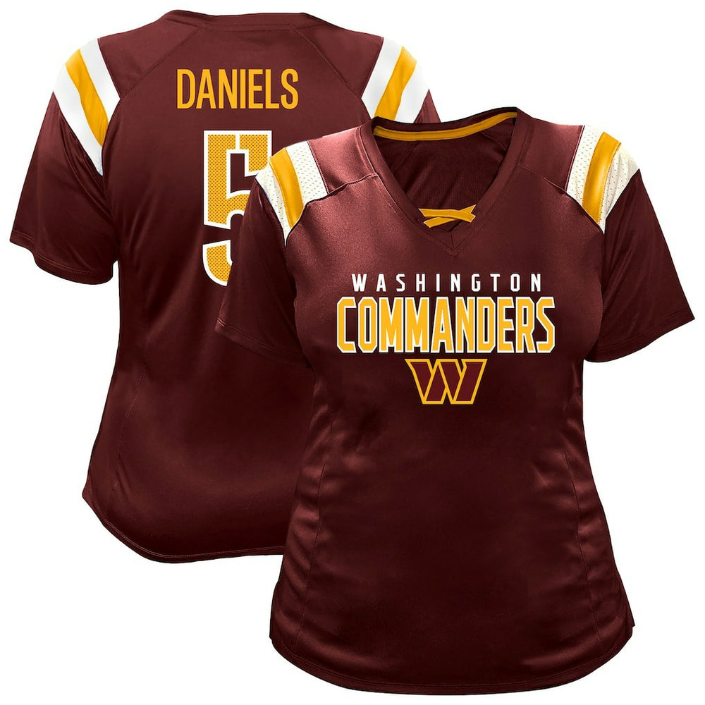 Jayden Daniels  Women's Plus Size Name & Number Raglan Lace V-Neck T-Shirt - Washington Commanders
