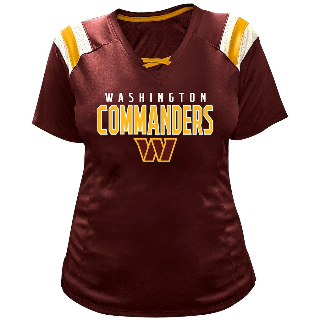 Jayden Daniels  Women's Plus Size Name & Number Raglan Lace V-Neck T-Shirt - Washington Commanders