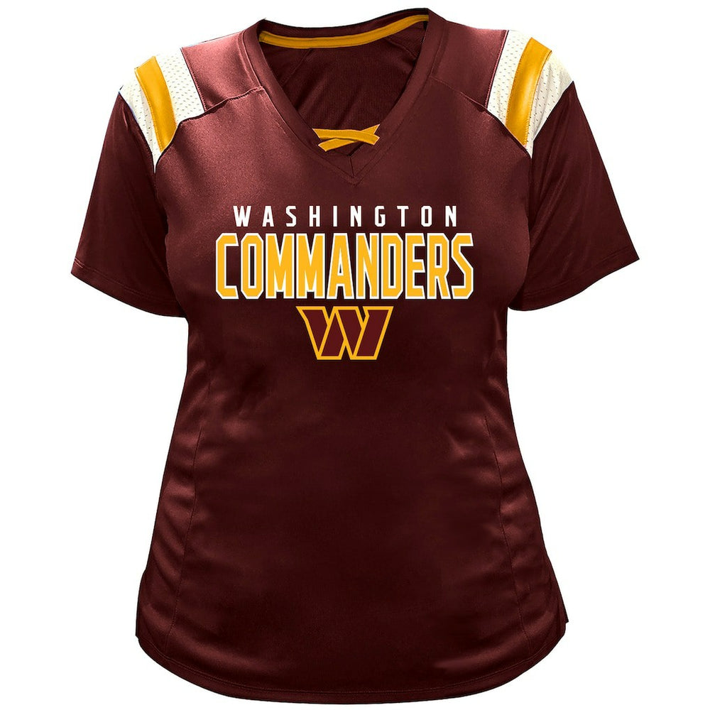 Jayden Daniels  Women's Plus Size Name & Number Raglan Lace V-Neck T-Shirt - Washington Commanders