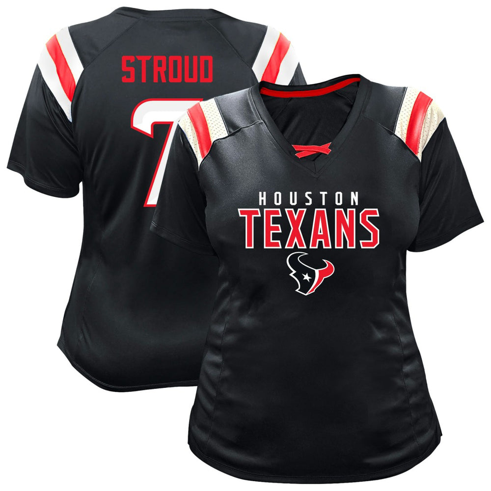 C.J. Stroud  Women's Plus Size Name & Number Raglan Lace V-Neck T-Shirt - Houston Texans