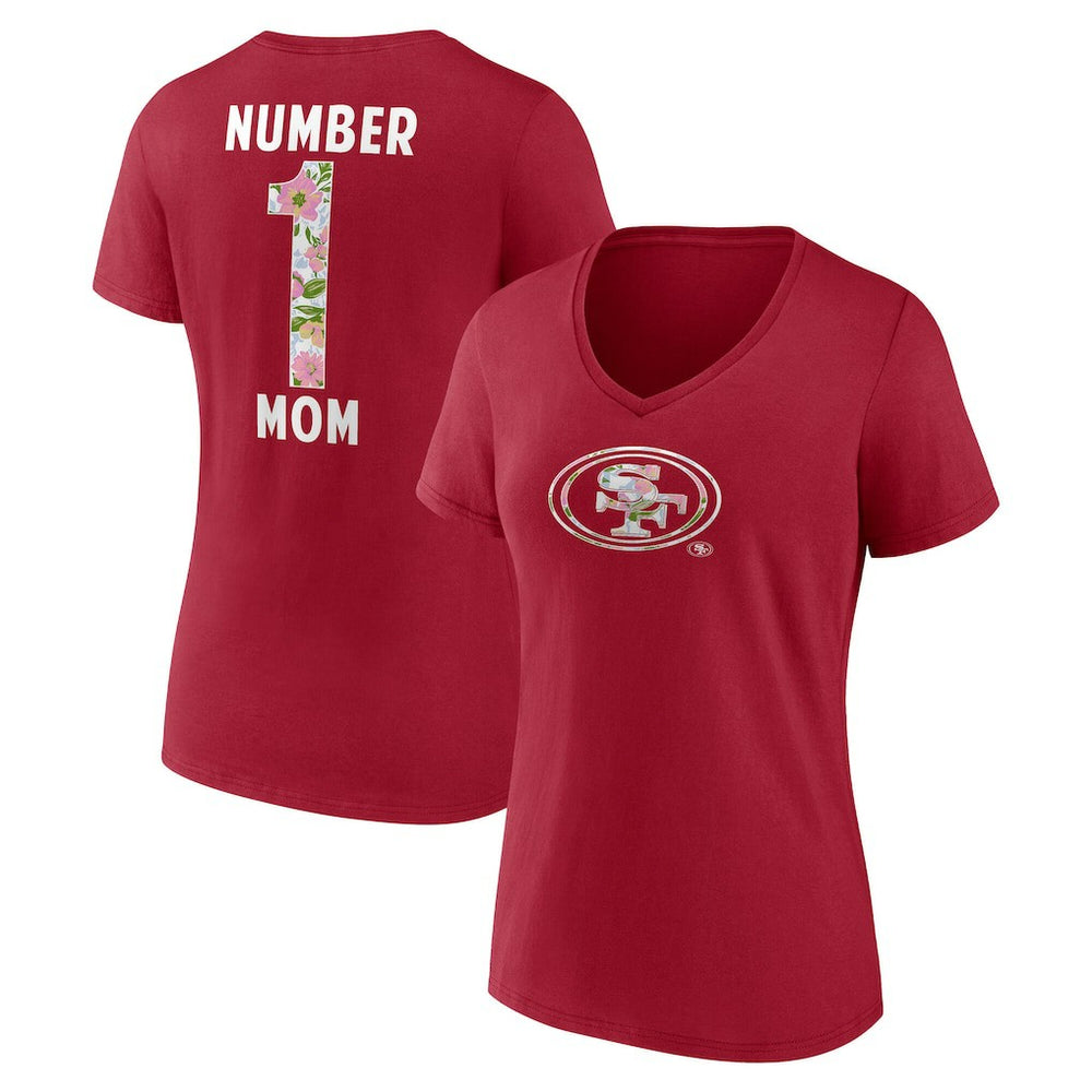 Women's Number 1 Mom Floral V-Neck T-Shirt - San Francisco 49ers