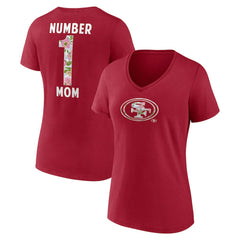 Women's Number 1 Mom Floral V-Neck T-Shirt - San Francisco 49ers