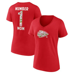 Women's Number 1 Mom Floral V-Neck T-Shirt - Kansas City Chiefs