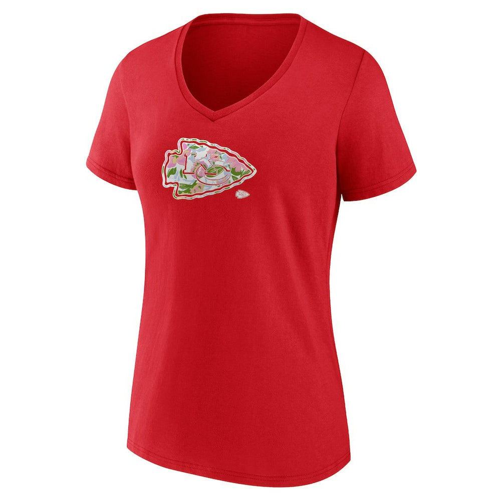 Women's Number 1 Mom Floral V-Neck T-Shirt - Kansas City Chiefs