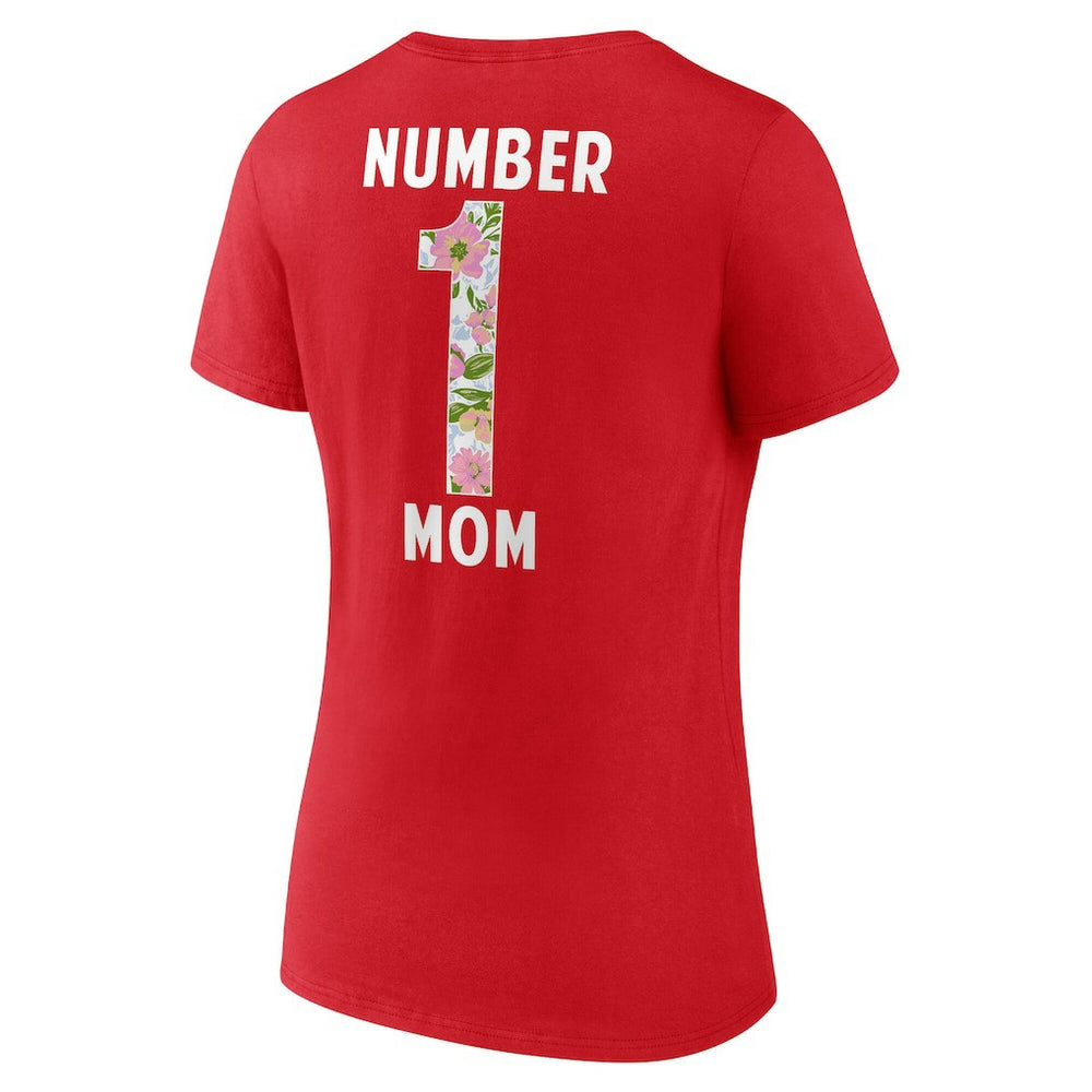 Women's Number 1 Mom Floral V-Neck T-Shirt - Kansas City Chiefs