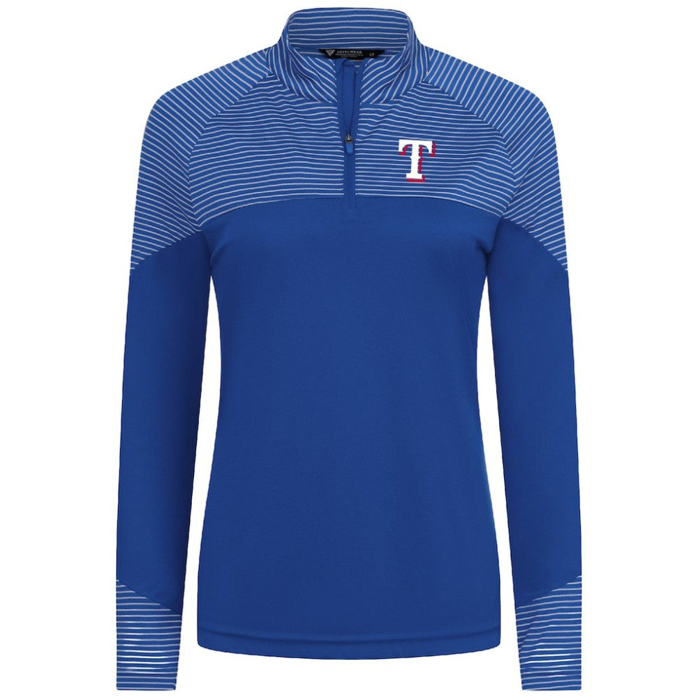 MLB Texas Rangers Levelwear Women's Classic Stripes Insignia 2.0 Raglan Quarter-Zip Top