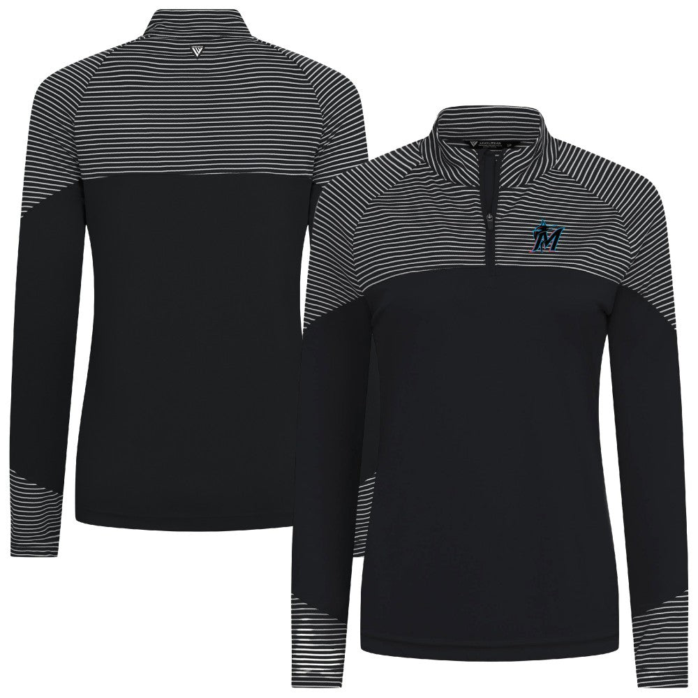 MLB Miami Marlins Levelwear Women's Classic Stripes Insignia 2.0 Raglan Quarter-Zip Top