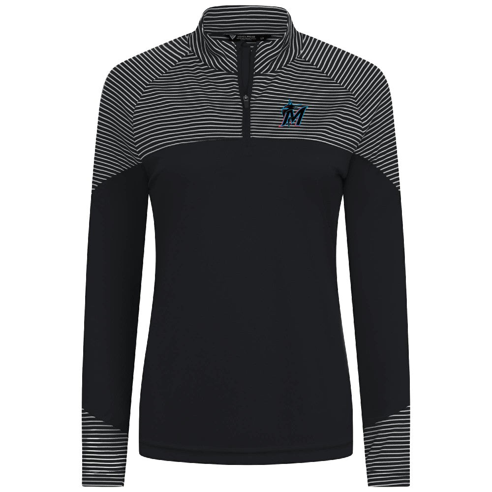 MLB Miami Marlins Levelwear Women's Classic Stripes Insignia 2.0 Raglan Quarter-Zip Top