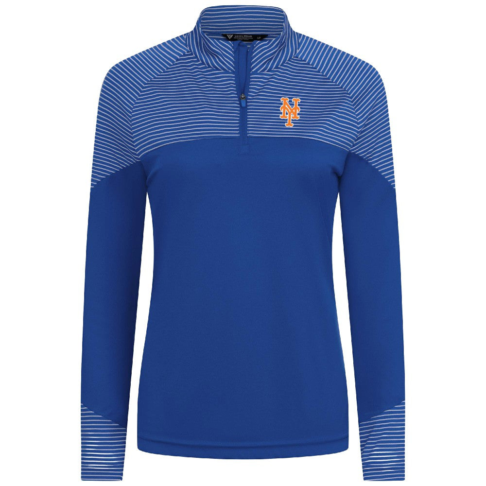 MLB New York Mets Levelwear Women's Classic Stripes Insignia 2.0 Raglan Quarter-Zip Top