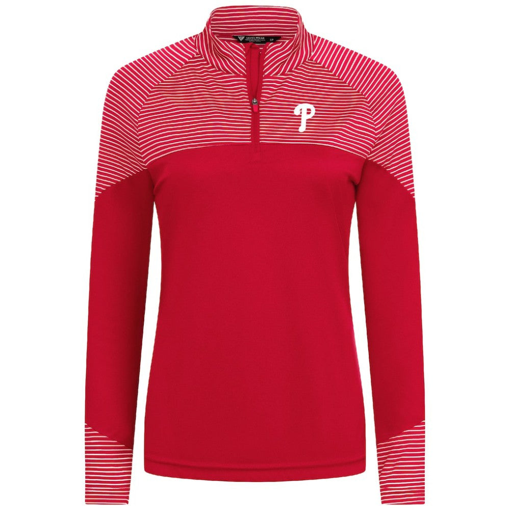 MLB Philadelphia Phillies Levelwear Women's Classic Stripes Insignia 2.0 Raglan Quarter-Zip Top