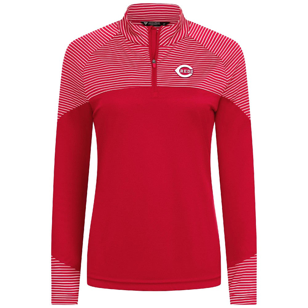 MLB Cincinnati Reds Levelwear Women's Classic Stripes Insignia 2.0 Raglan Quarter-Zip Top