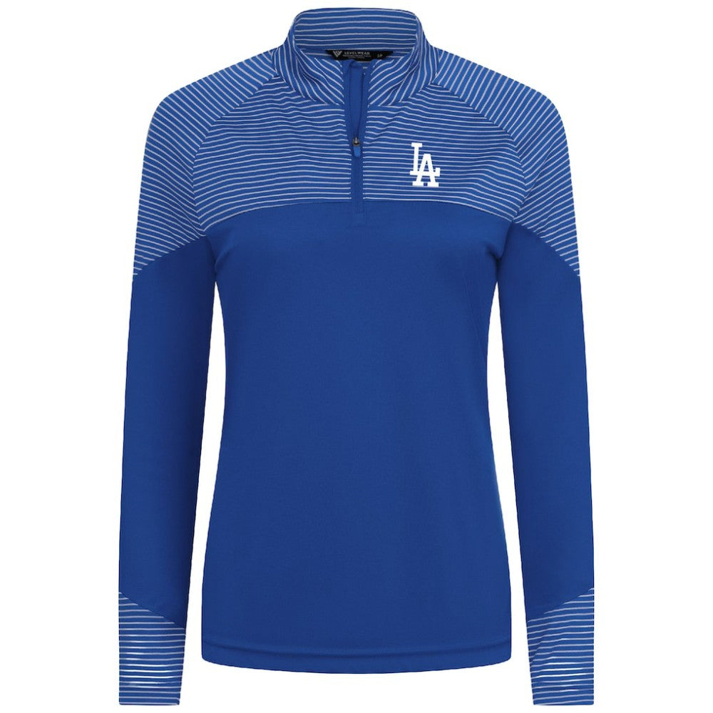MLB Los Angeles Dodgers Levelwear Women's Classic Stripes Insignia 2.0 Raglan Quarter-Zip Top