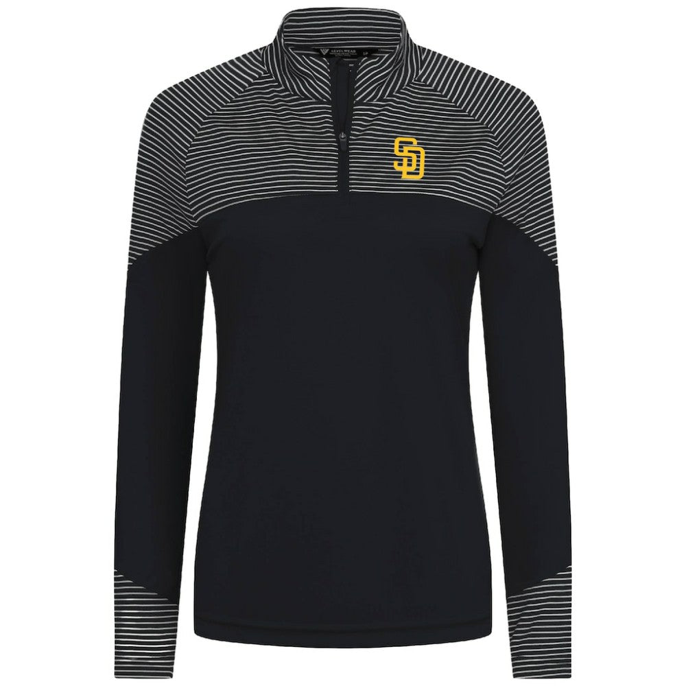 MLB San Diego Padres Levelwear Women's Classic Stripes Insignia 2.0 Raglan Quarter-Zip Top