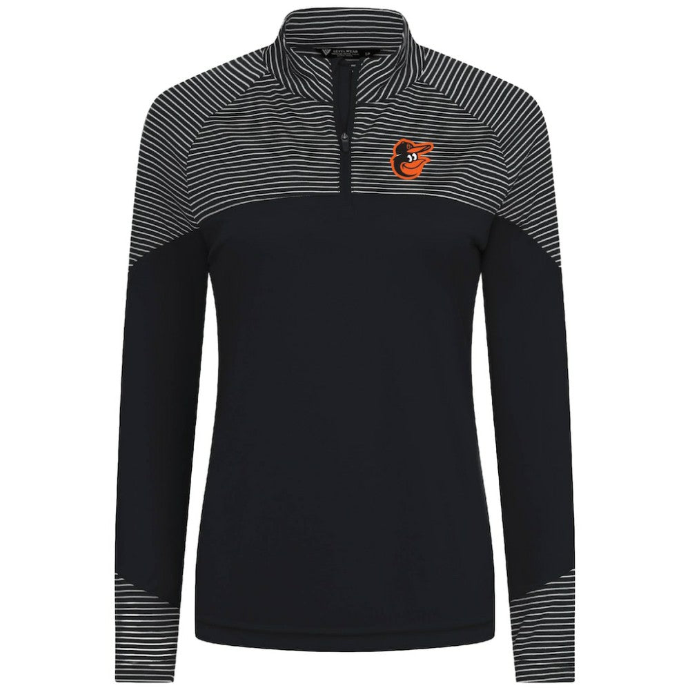 MLB Baltimore Orioles Levelwear Women's Classic Stripes Insignia 2.0 Raglan Quarter-Zip Top