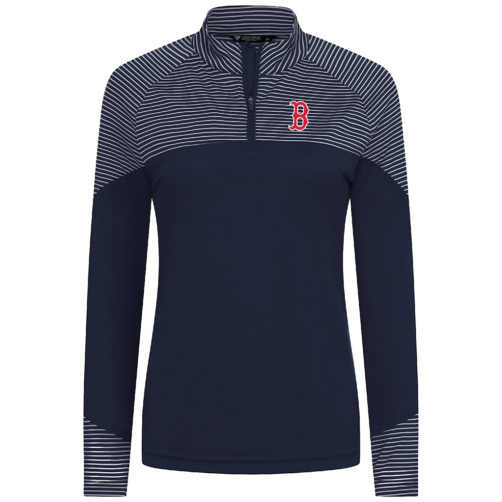 MLB Boston Red Sox Levelwear Women's Classic Stripes Insignia 2.0 Raglan Quarter-Zip Top