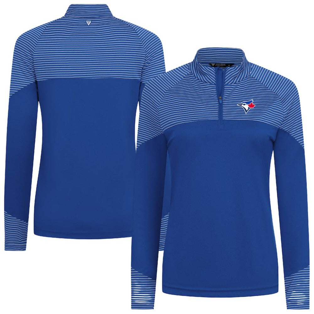 MLB Toronto Blue Jays Levelwear Women's Classic Stripes Insignia 2.0 Raglan Quarter-Zip Top