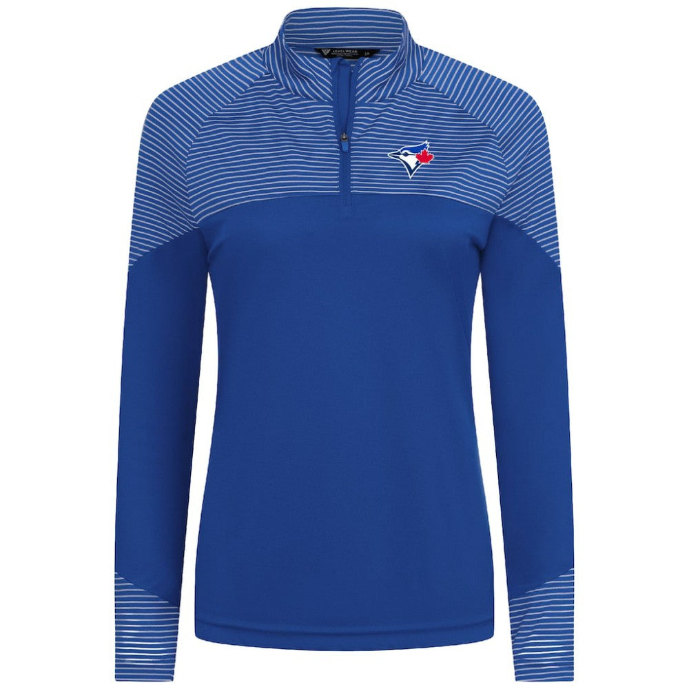 MLB Toronto Blue Jays Levelwear Women's Classic Stripes Insignia 2.0 Raglan Quarter-Zip Top