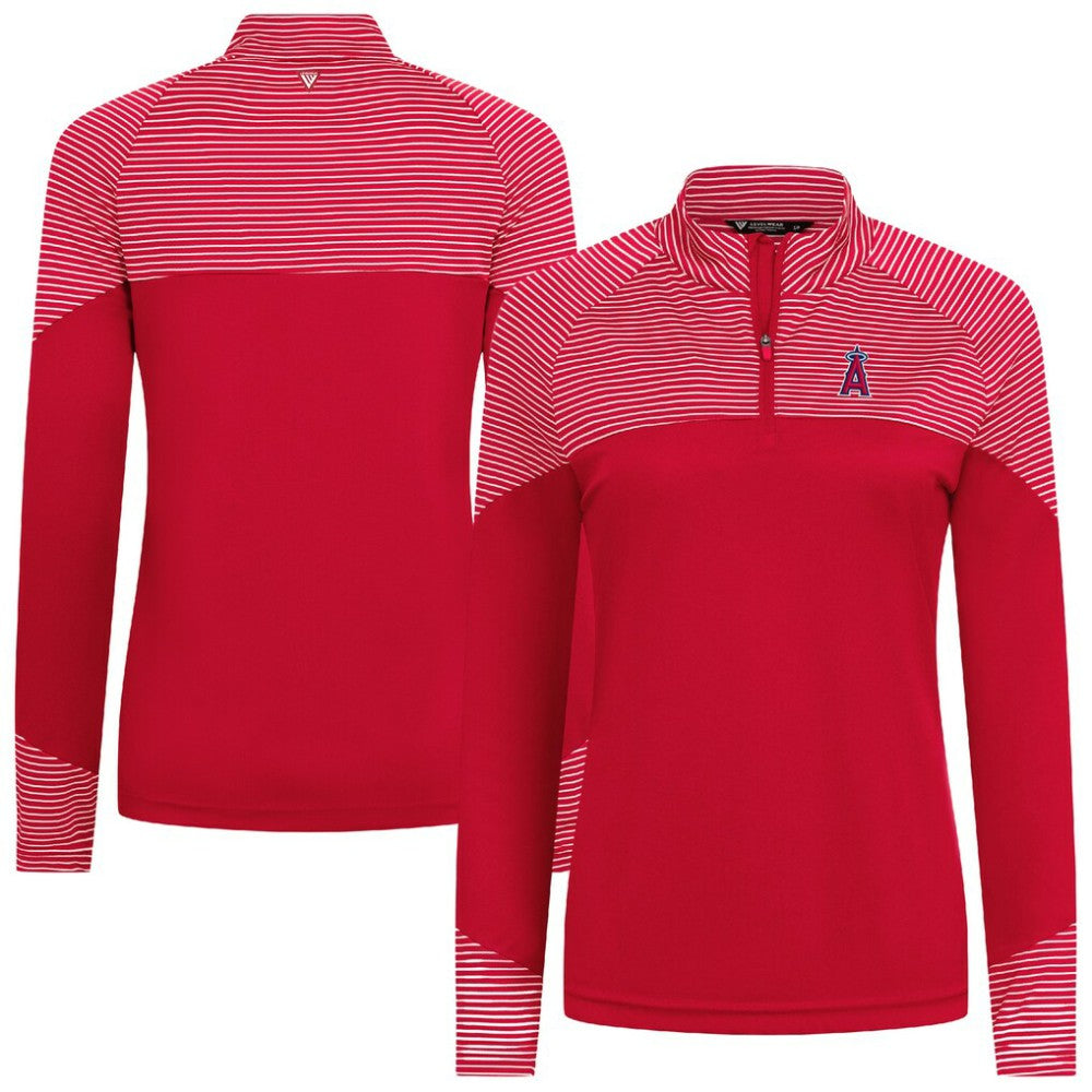 MLB Los Angeles Angels Levelwear Women's Classic Stripes Insignia 2.0 Raglan Quarter-Zip Top