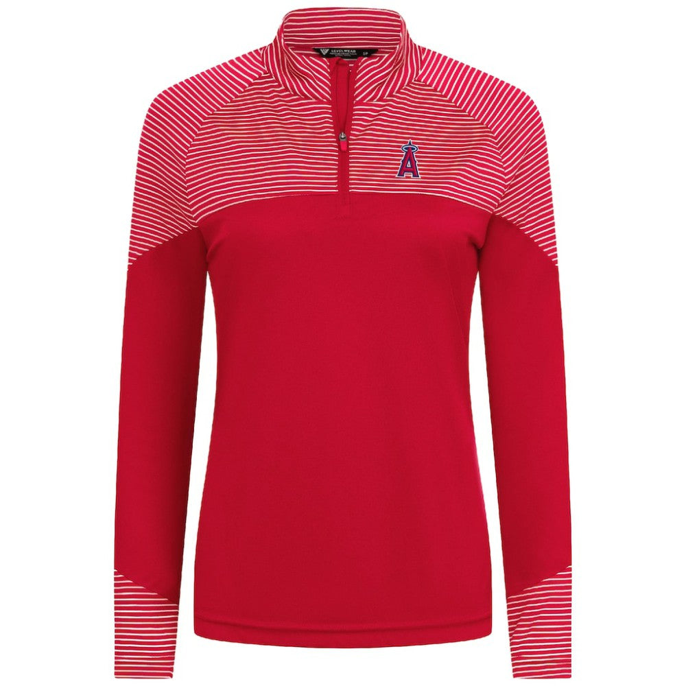 MLB Los Angeles Angels Levelwear Women's Classic Stripes Insignia 2.0 Raglan Quarter-Zip Top