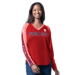 MLB Philadelphia Phillies G-III 4Her by Carl Banks Women's Top Dog Raglan Long Sleeve V-Neck T-Shirt