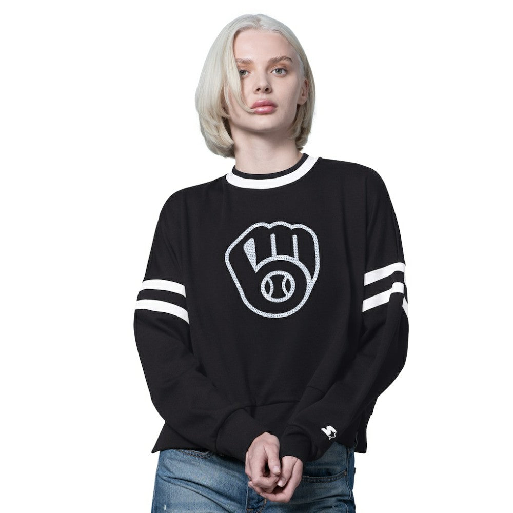 MLB Milwaukee Brewers Starter Women's Rally Cropped Drop Shoulder Crewneck Sweatshirt