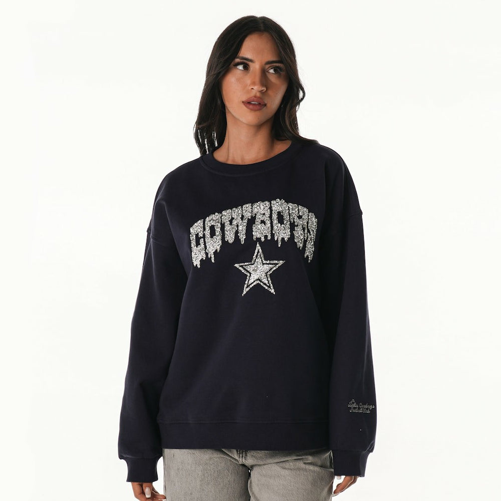 The Wild Collective Women's Rock Crystal Oversized Crewneck Sweatshirt - Dallas Cowboys