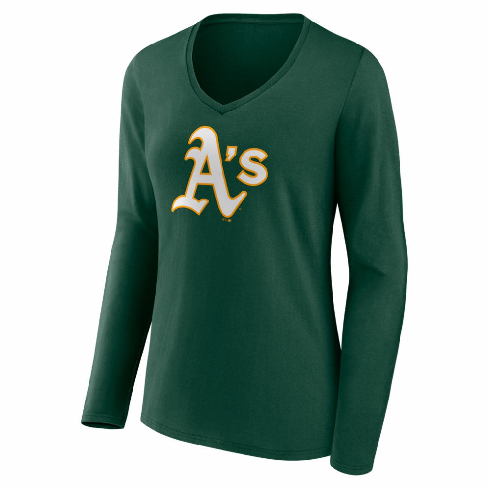 MLB Athletics Women's Logo Long Sleeve V-Neck T-Shirt
